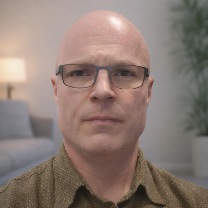 Jeff Emmerson Headshot in Therapy Room Jeff Emmerson, Canadian mental health author and social work student, in a relaxed therapy room setting
